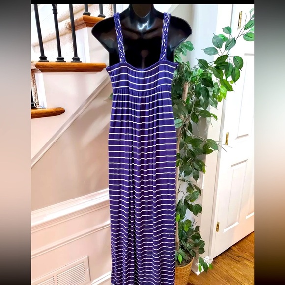 Design History Blue & White Striped Braided Straps Sleeveless Maxi Dress X Small - Picture 8 of 13